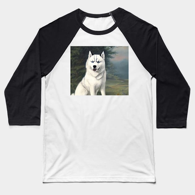 Winter Siberian Husky Baseball T-Shirt by Fantasyscape